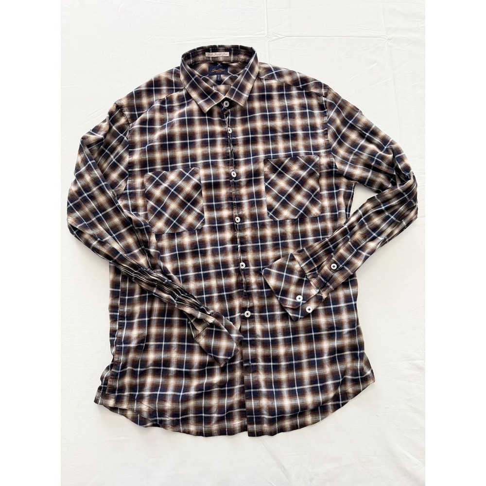 Good Man Brand Shirt Mens Medium Brown Plaid Long Sleeve Button Up Cotton Casual